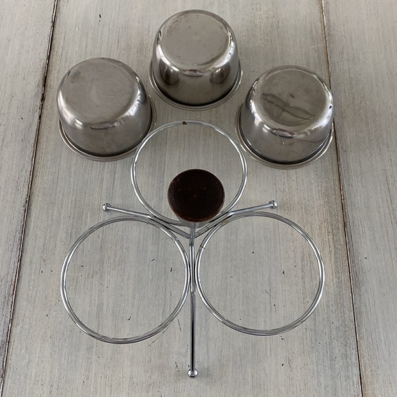 MCM 3 Cup Stainless Steel Condiment Server with Wood Knob - Picture 6 of 8